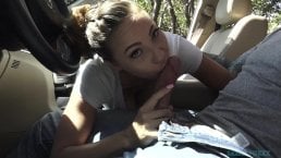 Sensational babe Sasha Foxx sucks dick in a car