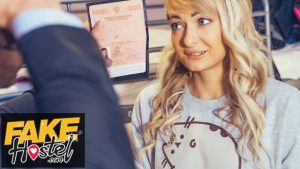 Two sluty babes enjoy having a hardcore threesome in a Fake Hostel