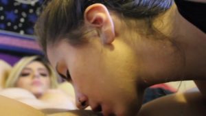 Lovely brunette gives her blonde girlfriend intense Amateur lesbian pussy licking